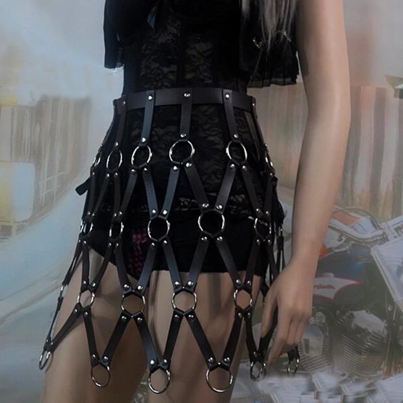 

2019 New Fashion Punk Belt Body Bondage Harness Cage Straps Faxu Leather Suspenders Sexy Rave Waist Adjustable Belt Accessories
