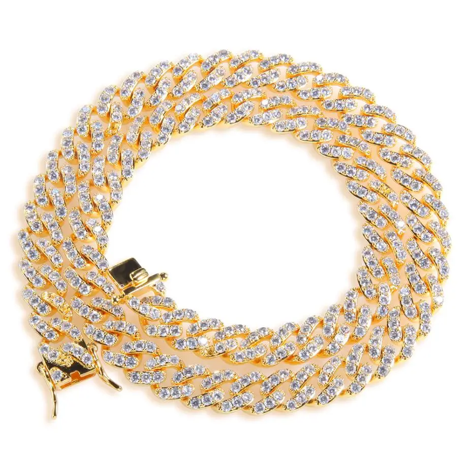 gold Uwin 9 мм Micro Pave Iced CZ кубинское звено ожерелья цепочки золотой цвет Роскошные Bling ювелирные изделия Мода хип хоп для мужчин - Окраска металла: gold