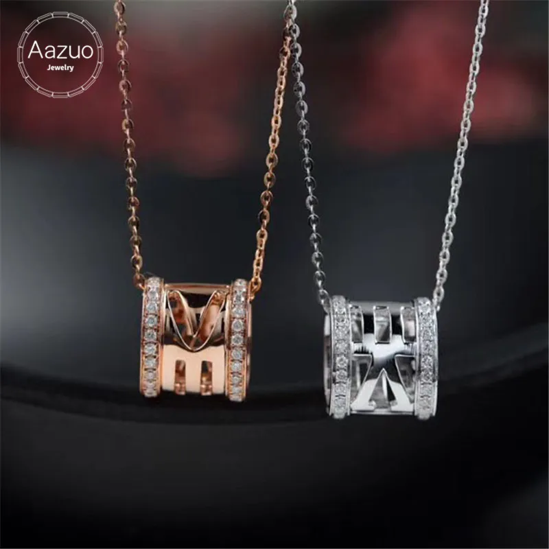 Aazuo 18K Белое Золото Настоящее бриллиантовое круглое подвижное ожерелье с