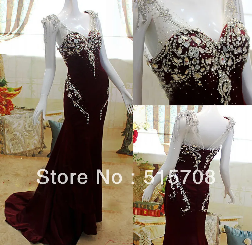 

Бесплатная доставка, женское сексуальное роскошное бархатное платье русалки на бретельках с кристаллами, бусинами, винного красного цвета,...