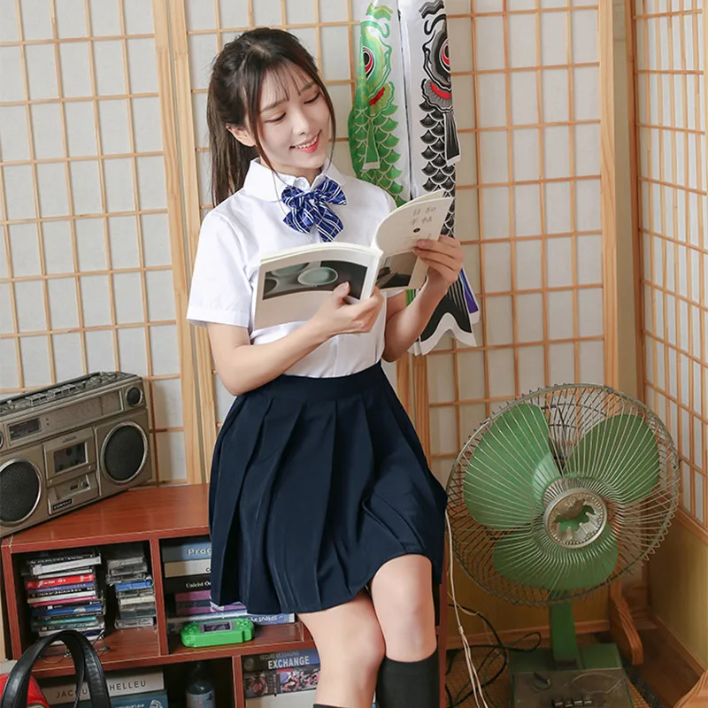 

Hot Fashion Korean School Girl Uniform 2021 White Shirt Pleated Skirt Formal School Uniforms Student Party Performance Clothing