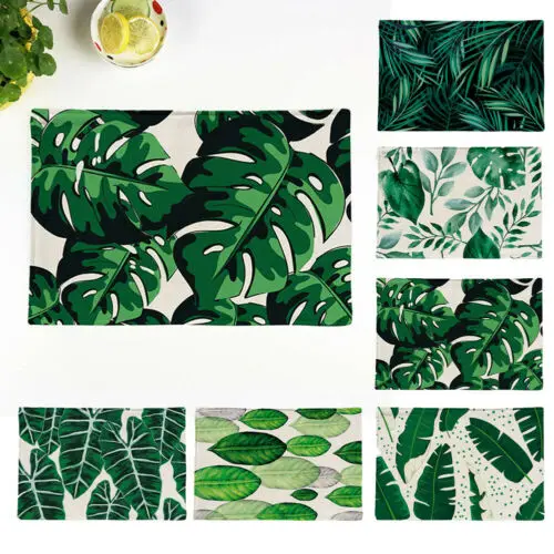 New Green Leaves Sweet Brief Rectangle Anti-Slip Simple Table Insulation Mat Heat Pad Kitchen Dining Placemats Cloth | Дом и сад
