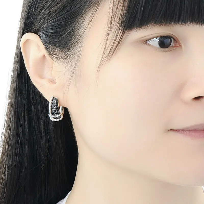 

SANTUZZA Silver Earrings For Women Authentic 100% 925 Sterling Silver Top Quality Natural Black Stones Elegant Fashion Jewelry