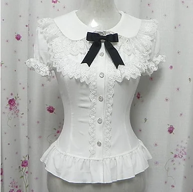 

Candy Princess White Chiffon Short Sleeve Sweet Lolita Blouse