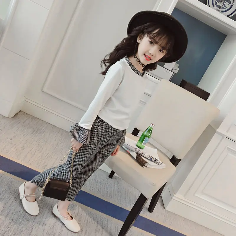 Children Clothes Set for Girls 2018 Spring New Suit Big Kids Shirts + Plaid Pant 2pcs Girl Clothing Sets Cotton Brand Fashio | Детская