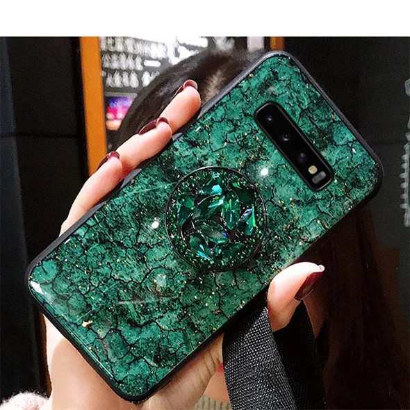 Green with Bracket Модные Мрамор Блестящий силиконовый чехол для samsung Galaxy S10 плюс S10E S9 S8 S7 Edge Note 8 9 10 Pro на M10 M20 M30 A20E A2 ядро - Цвет: Green with Bracket
