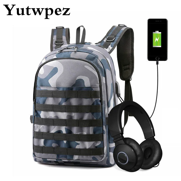 Мужской школьный рюкзак PUBG камуфляжная дорожная Холщовая Сумка с USB разъемом для
