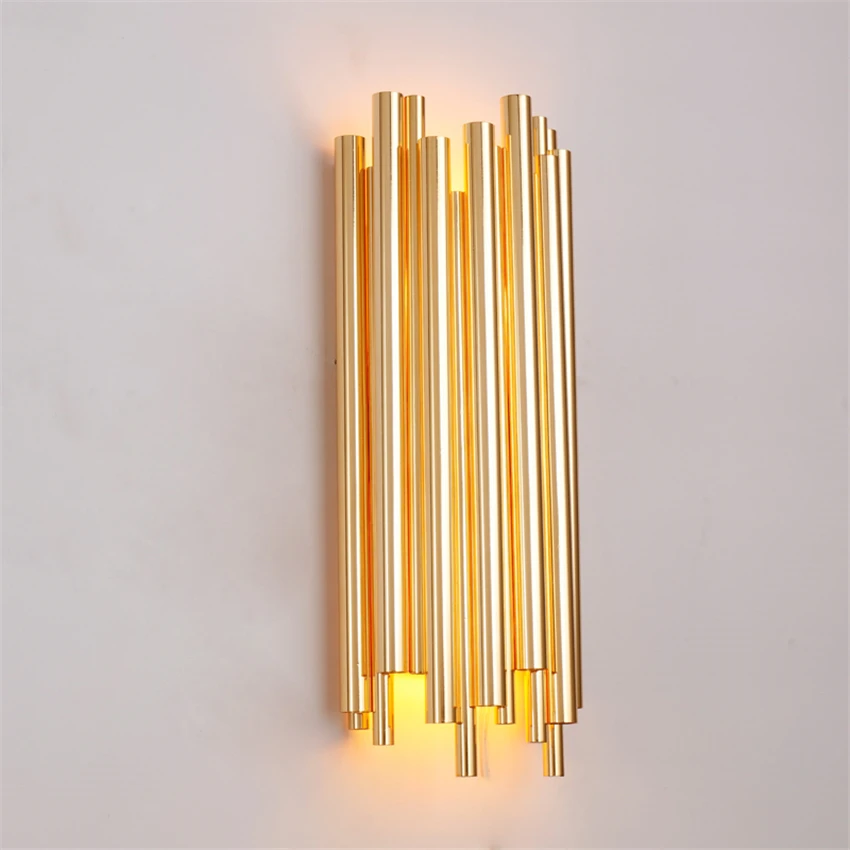 

European Luxury Aluminum Tube Wall Lamps Living Room Bedside Bedroom Aisle Corridor Sconce Wall Lights Villa Staircase Fixtures