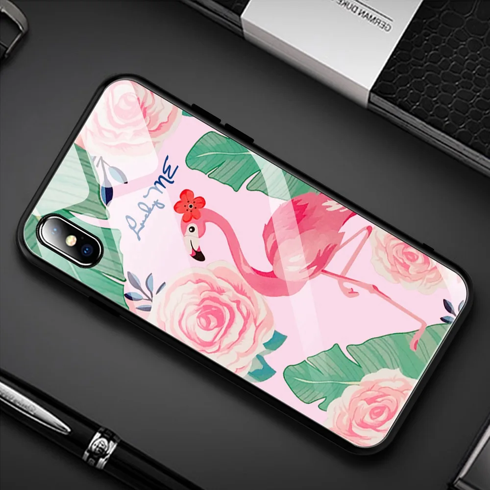 KISSCASE Flowers Phone Case For iPhone 8 XS XR 7 Plus 6 6S Glass X MAX Bird Owl coque |