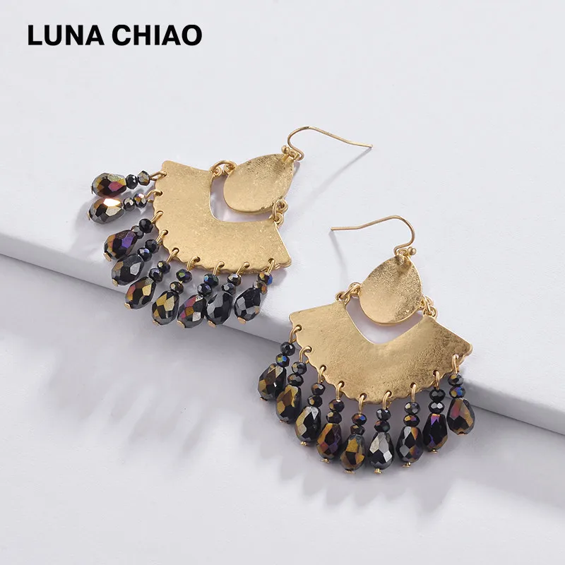 LUNA CHIAO Мода Bijoux поношенное золотое покрытие веер форма бахромой металлические