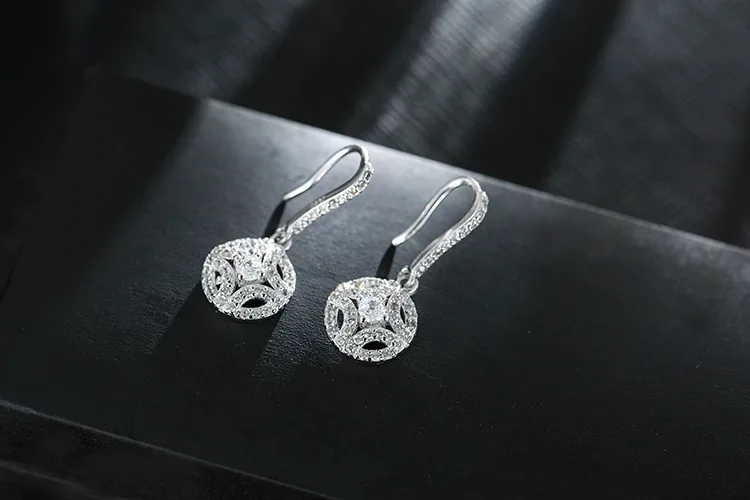 Fashion Silver Color Round With Full Zircon Crystal 925 Stamp Drop Earrings Tassel Earrings Jewelry Wholesale images - 6