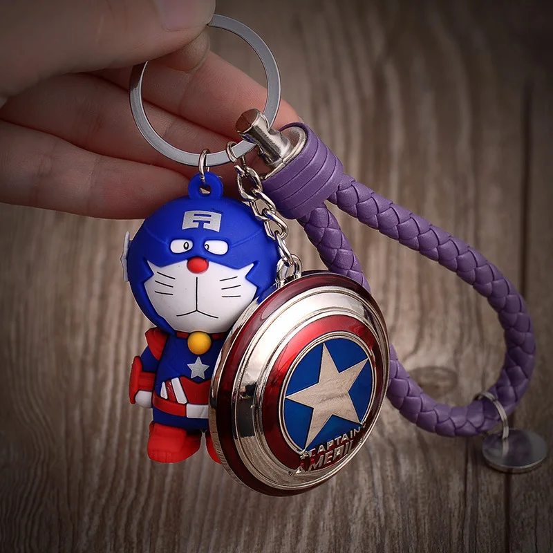 Хит 2019 брелок для ключей с героями мультфильмов Капитан Америка Marvel Doraemon кожаная