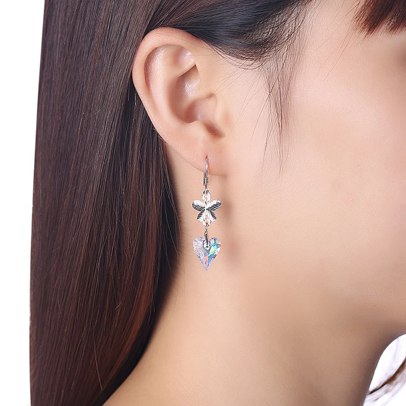 Fashion Shining Colorful Crystal Heart Drop Earrings for Women Trendy Real 925 Sterling Silver Dangle Jewelry | Украшения и