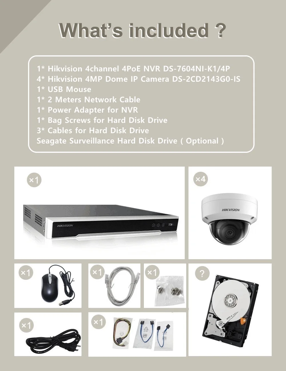 Hikvision безопасности Камера Наборы DS 2CD2143G0 IS 4mp IP аудио и сигнал тревоги H.265 POE IP67