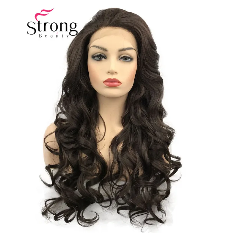 StrongBeauty парики на кружеве для женщин коричневый микс Glueless длинные волнистые синтетические термостойкие волосы парик выбор цвета