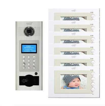 

Visual building intercom system doorbell 4.3" Video Door Phone w/t Inductive and Password Unlocking for 6-apartments