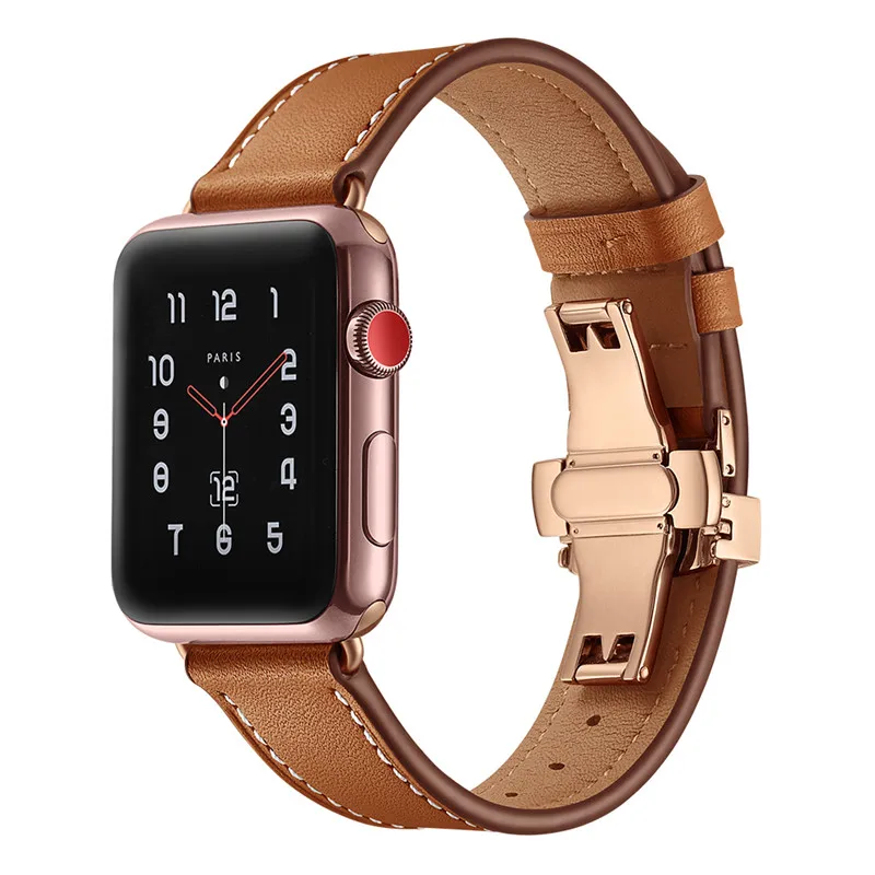 Бабочка из розового золота застежка кожаный ремешок для часов Apple Watch Band заменить браслет ремень ремешок для iWatch 1 2 3 4 полосы
