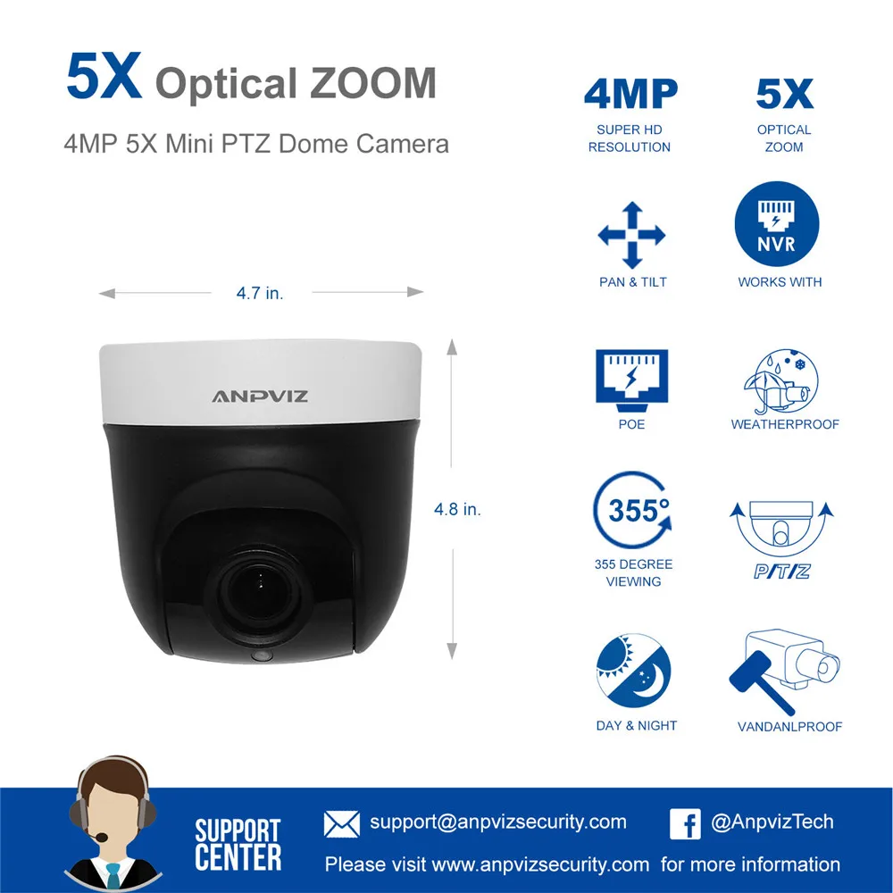 Купольная IP камера 4MP 2 К к HD 5X Масштабирование видекам наблюдения веб Крытый