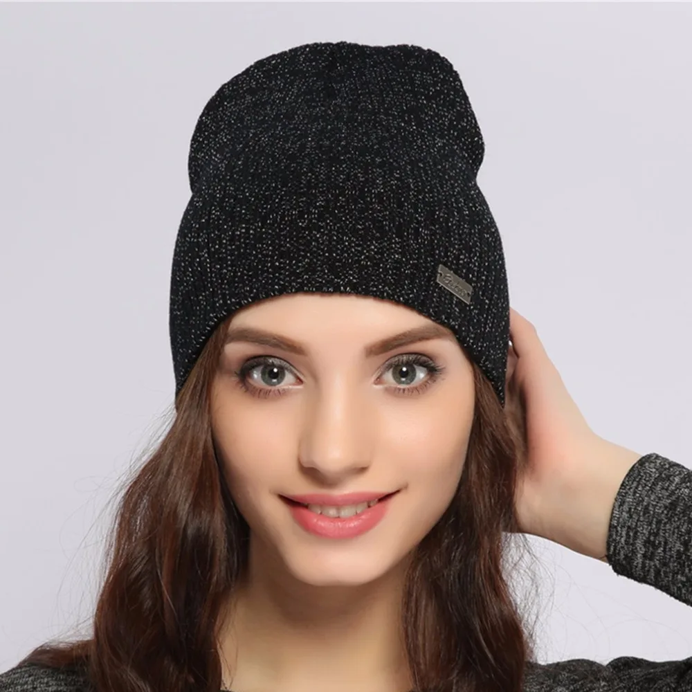 Geebro брендовая зимняя женская шапочка повседневные черные вязаные акриловые