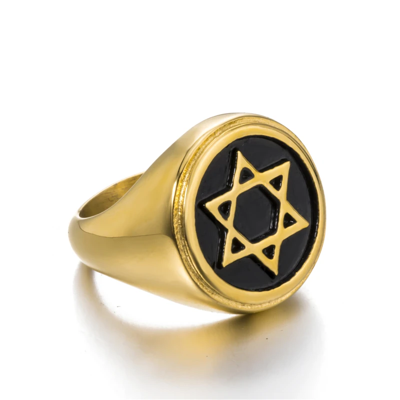 Для мужчин мальчика Magic гексаграмма Звезда Давида Золотое Кольца из нержавейки