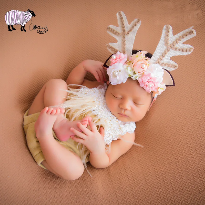 

Newborn Baby Photography Headband+White Clothes Sets Props Infant Photo Shoot Lace Outfit Costume bebe fotografia Accessory Prop