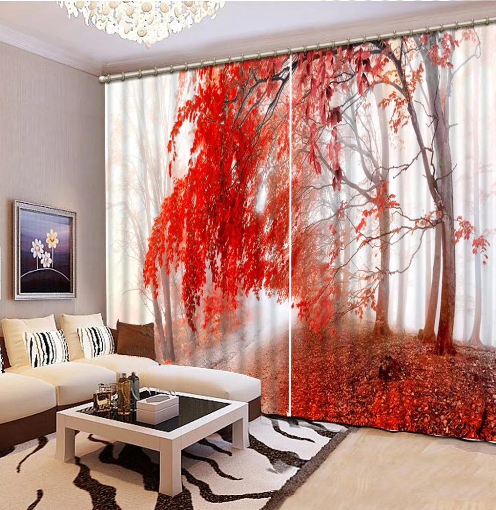 

Red leaves dense fog 3d curtains Bedroom kitchen windows curtains for living room printing photo curtains 3d Autumn scenery