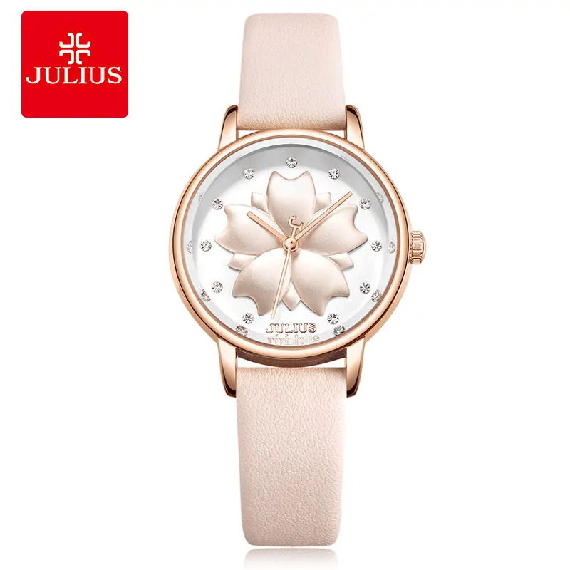 JULIUS Watch 3D Flower Dial Design 2018 New Arrival Women's Dress Hour Clock 30M Waterproof Stainless Steel Back Relojes JA-1000