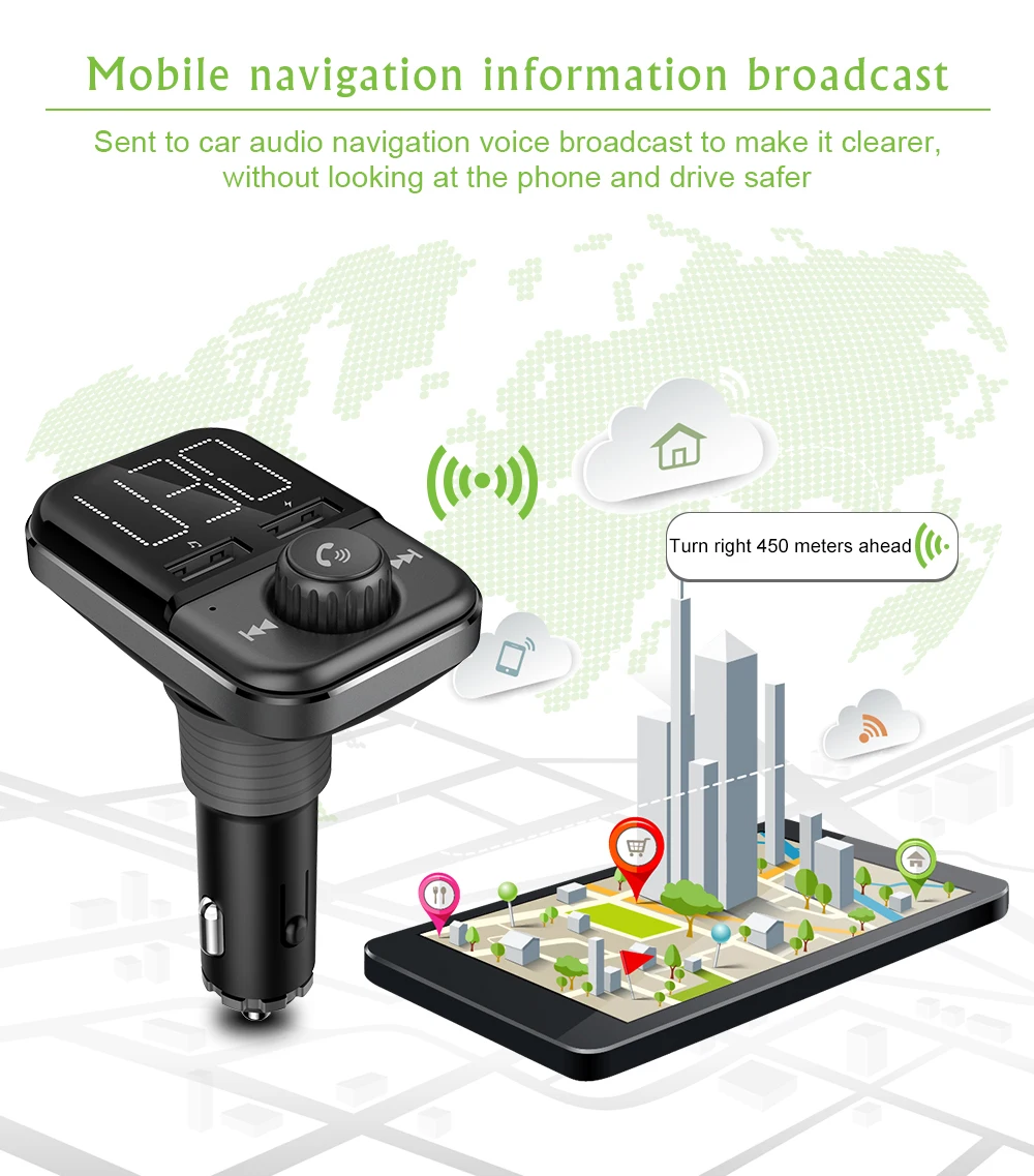 Fm-передатчик, Bluetooth, автомобильный трансмиссор, Handsfree, TF модулятор, трансмиттер, радио, MP3, двойной USB, автомобильное зарядное устройство
