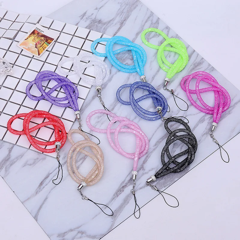 10 PCS/Lot Glitter Rhinestone Mobile Phone Strap Long Neck Lanyard Rope For Keys ID Card Holder iPhone Huawei Samsung Cord | Мобильные