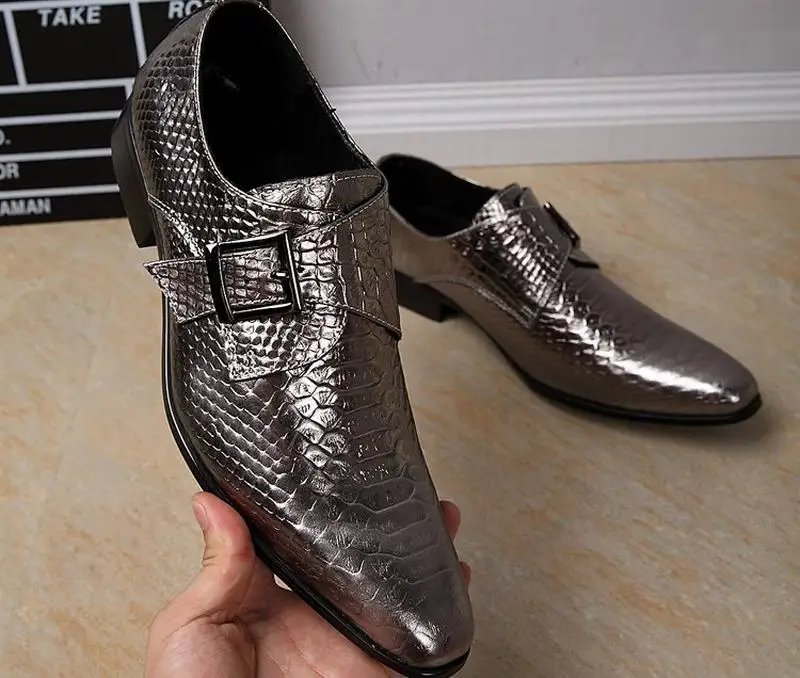 Туфли мужские под змеиную кожу натуральная кожа пряжка вечерняя Обувь для