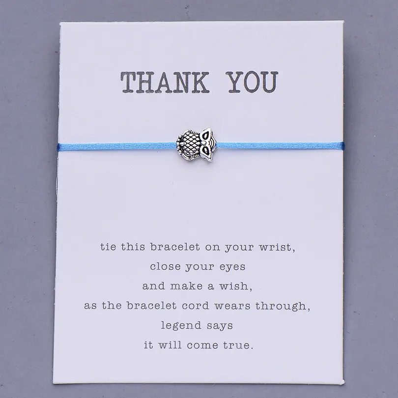 light blue with card Pipitree, винтажный очаровательный браслет желаний с совой, ювелирные изделия, счастливые красные браслеты для женщин, мужчин, детей, дружба, вдохновляющий подарок - Окраска металла: light blue with card