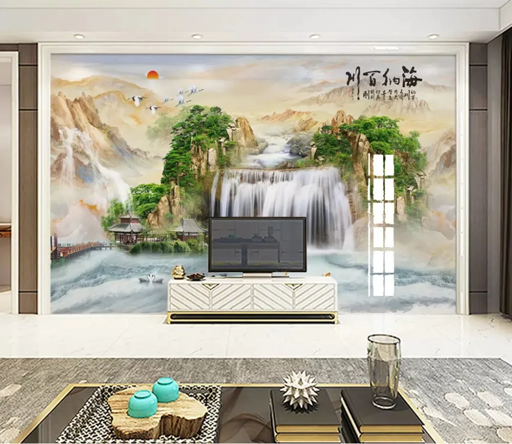 

beibehang Custom classic hand-painted fashion beautiful Chinese marble sofa background landscape painting wallpaper papier peint