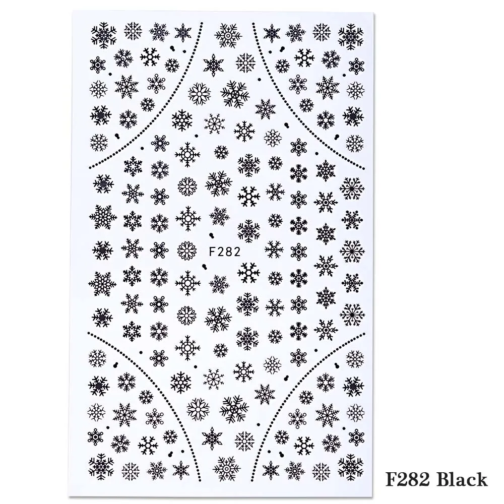 F282 Black 1 шт рождественские наклейки для ногтей снежные хлопья рождественские обертывания Снеговик зимние украшения для ногтей инструменты для маникюра ползунки BEF281-284 - Цвет: F282 Black