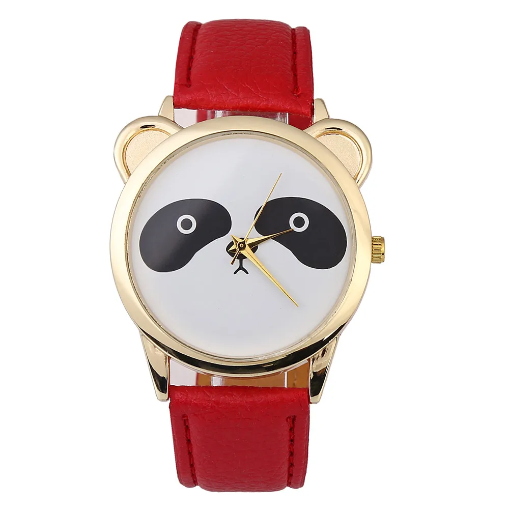 Fashion and Casual Ladies Watches Neutral Diamond Lovely Panda Face Faux Leather Quartz Watch Reloj hombre Analog kadin saat B50 | Наручные