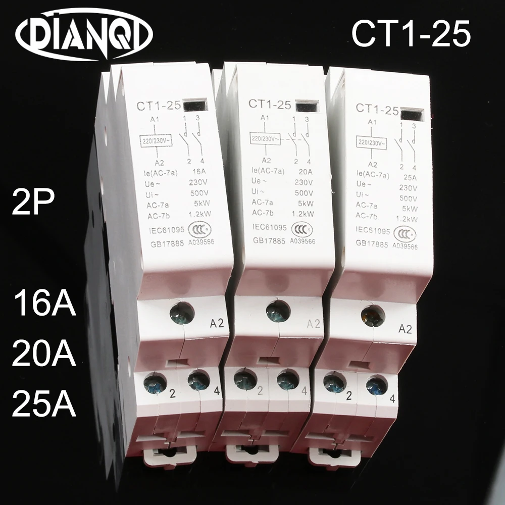 Auxiliar de partida kohtaktop CT1 CT1-25 Американская классификация проводов 2р 16A 25A 20A 230v 50or60HZ Din rail AC контактор для дома