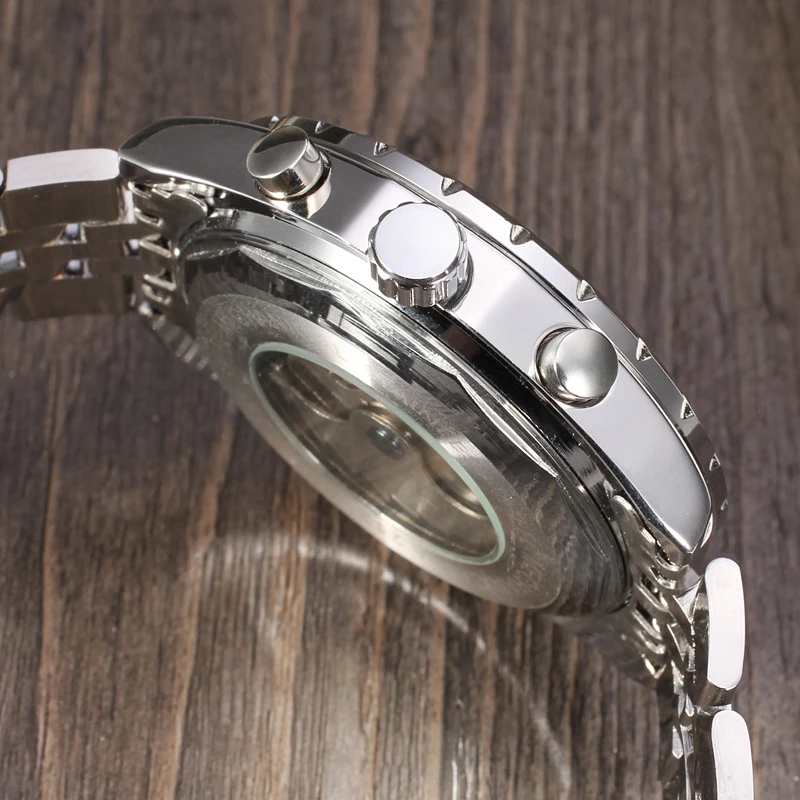 Автоматические мужские модные наручные часы Jargar с турбийоном серебристые