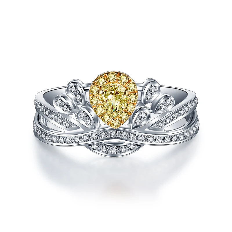 Однотонное 18K Белое Золото 1CTW центр 0 3ct грушевидный желтый Муассанит кольцо