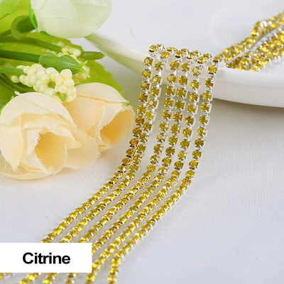 SS6 Citrine Стразы на цепочке 17 цветов 3 ярдов/партия SS6(2,0-2,1 мм) серебряный коготь для одежды - Цвет: SS6 Citrine
