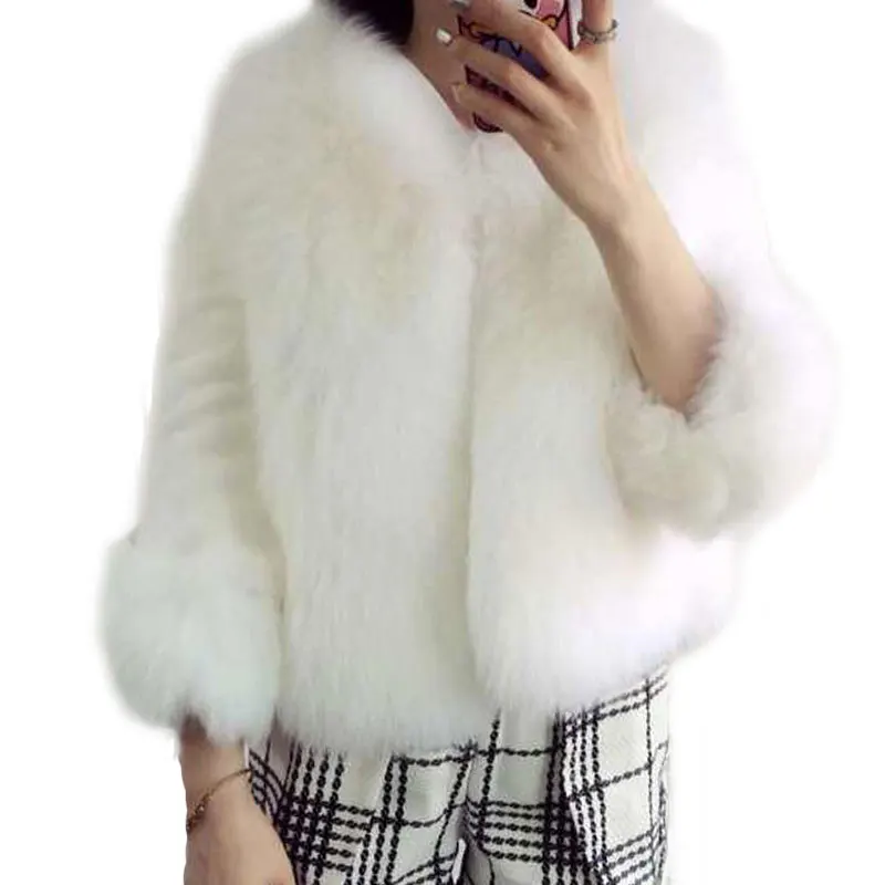 Женская мода Искусственный мех пальто Для женщин однотонные теплые манто Femme Hiver