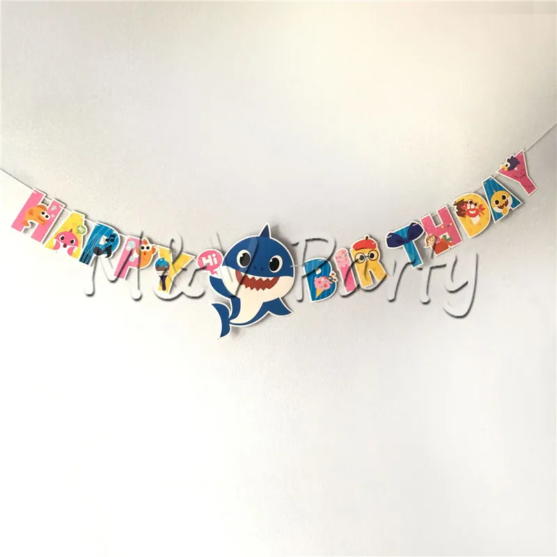 14 шт./лот Синий Детские Акулья тема Бумага мультфильм Happer флажок на день рождения