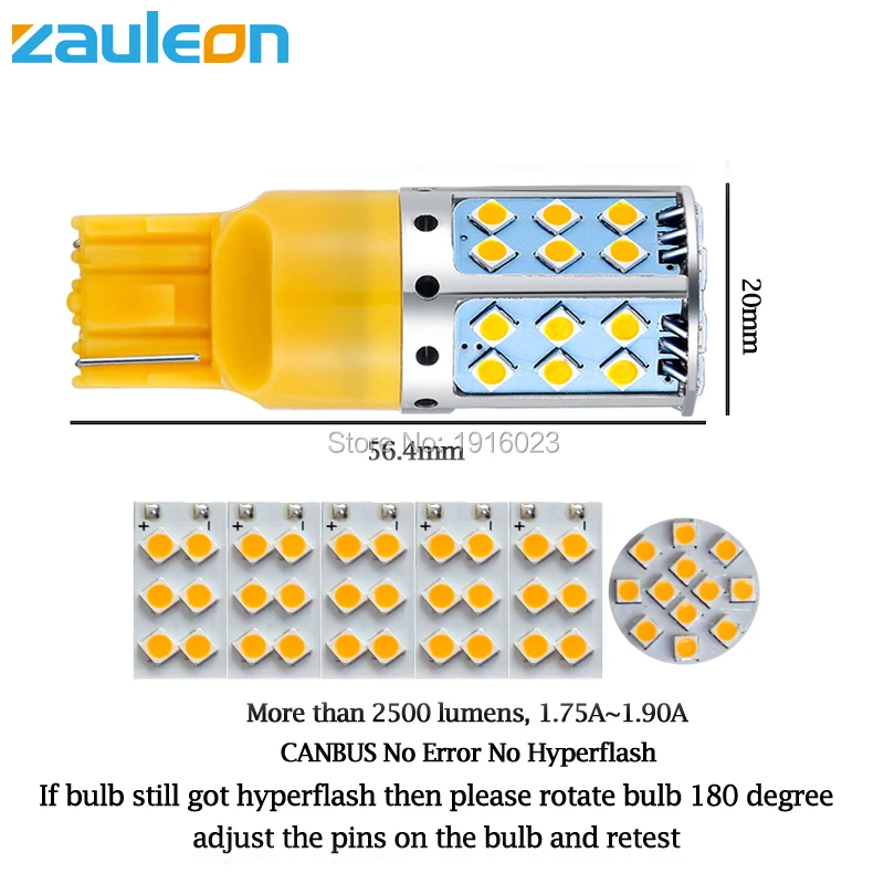 Zauleon 2 шт. Canbus Error Free T20 7440 WY21W W21W янтарно-желтая светодиодная нет Hyper лампа-вспышка для автомобиля Поворотная сигнальная лампа