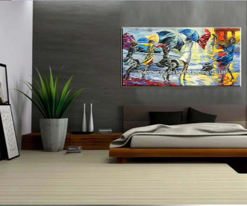 Дождевой пейзаж Картина на холсте нож для людей улице картины ветреную сцену