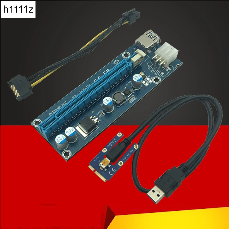 

60cm USB 3.0 Mini PCI-E to PCIe PCI Express 1x to 16x Extender Riser Card Adapter SATA 6Pin Power Cable for Bitcoin BTC Mining