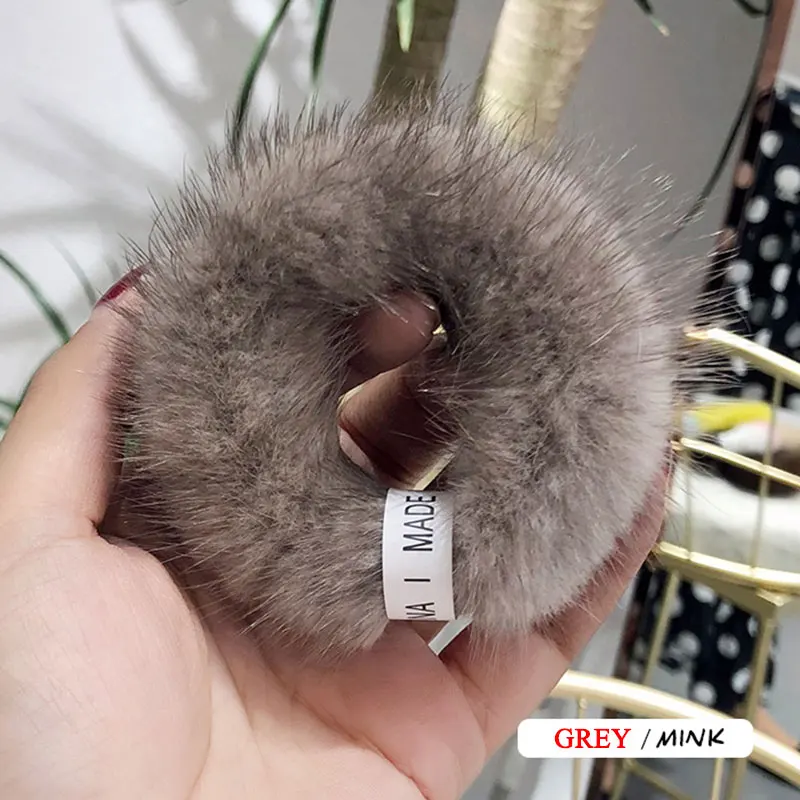 Grey Для женщин модная эластичная, для волос полосы галстук норки аксессуары-ободки из натурального меха, Заколки для волос хвост держатель для девочек - Цвет: Grey