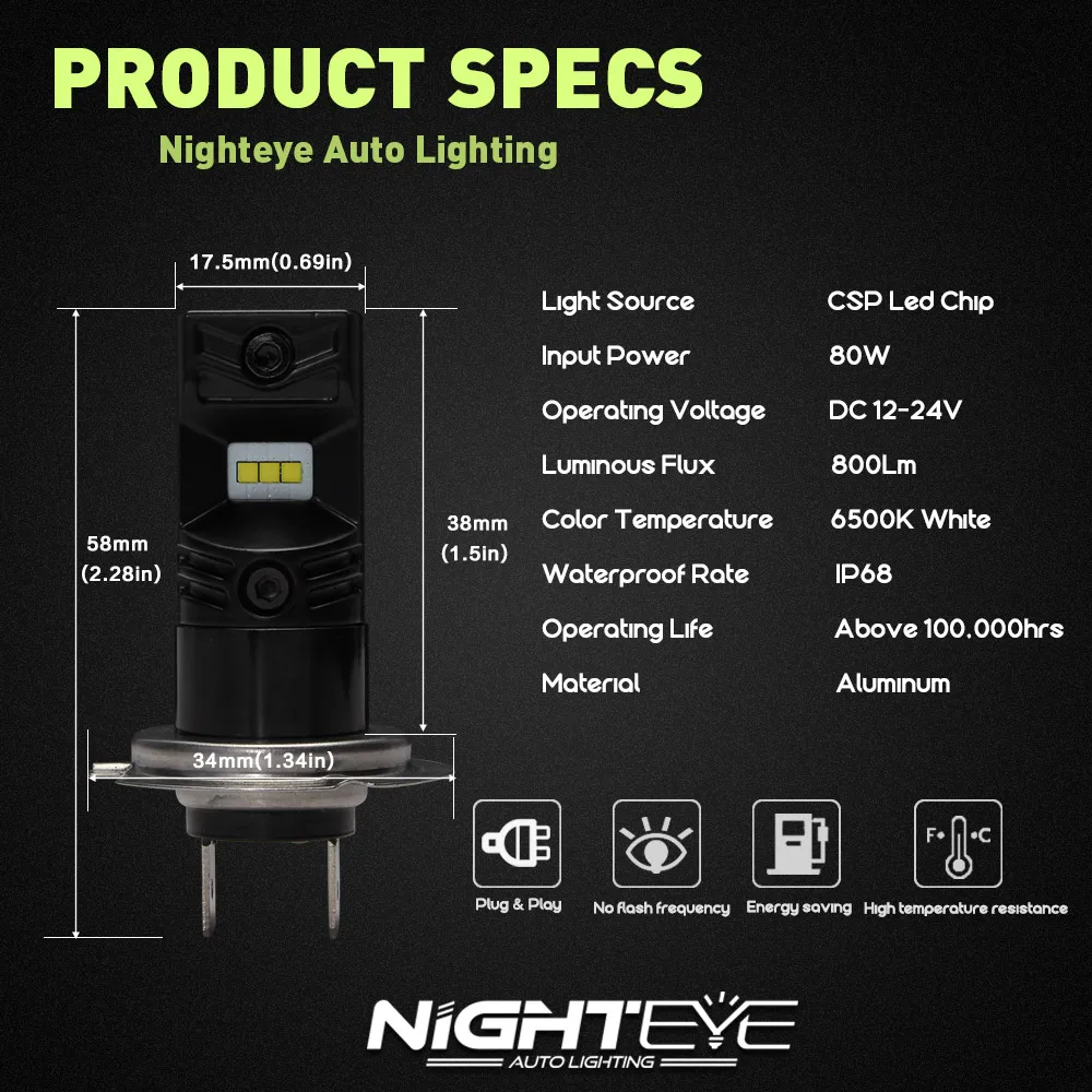 NIGHTEYE H7 светодиодный светильник s Автомобильные светодиодные фары головного