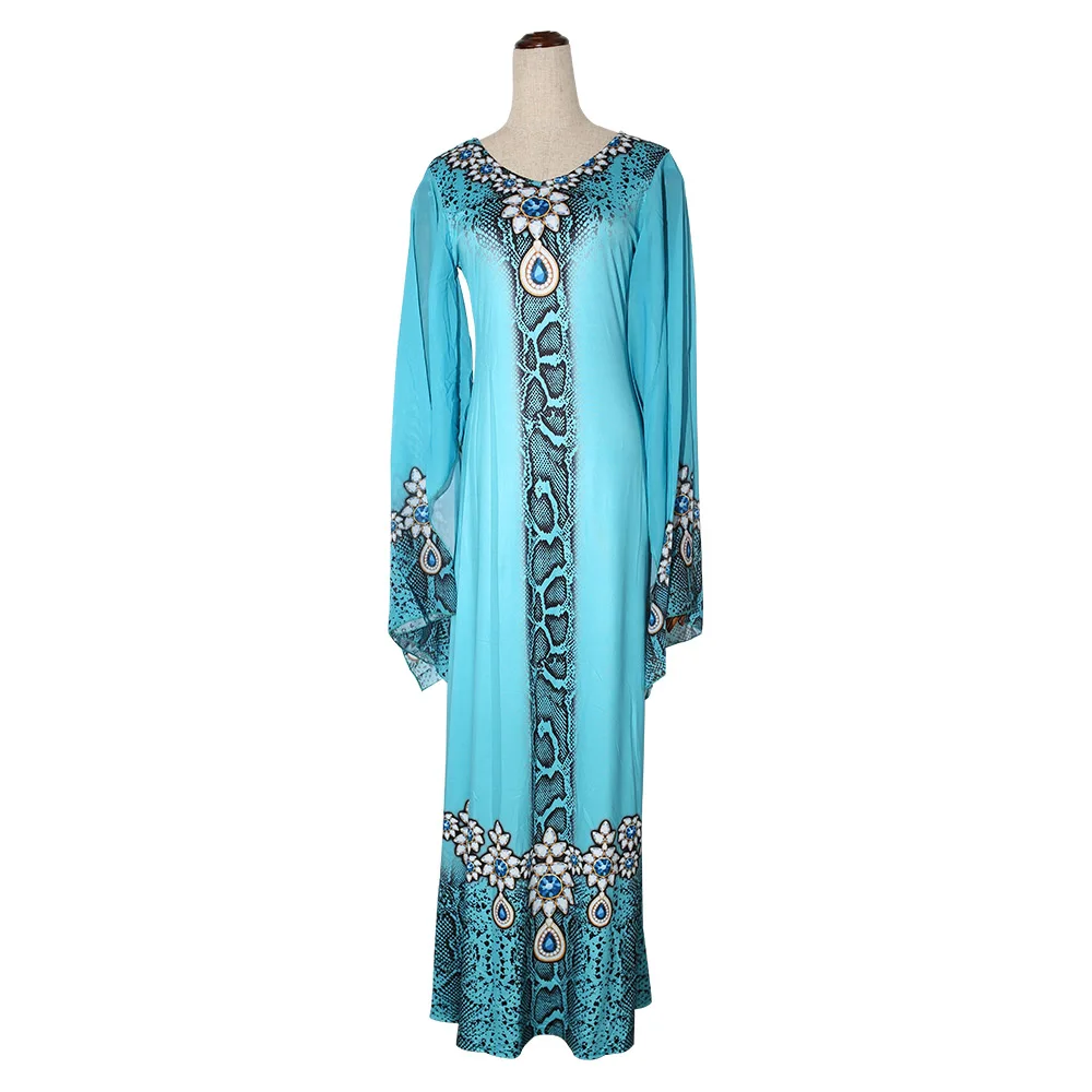 Африканская одежда платья для женщин Новое Африканское Дашики Базен riche robe africaine femme Длинное свободное Макси платье элегантное платье - Цвет: Blue