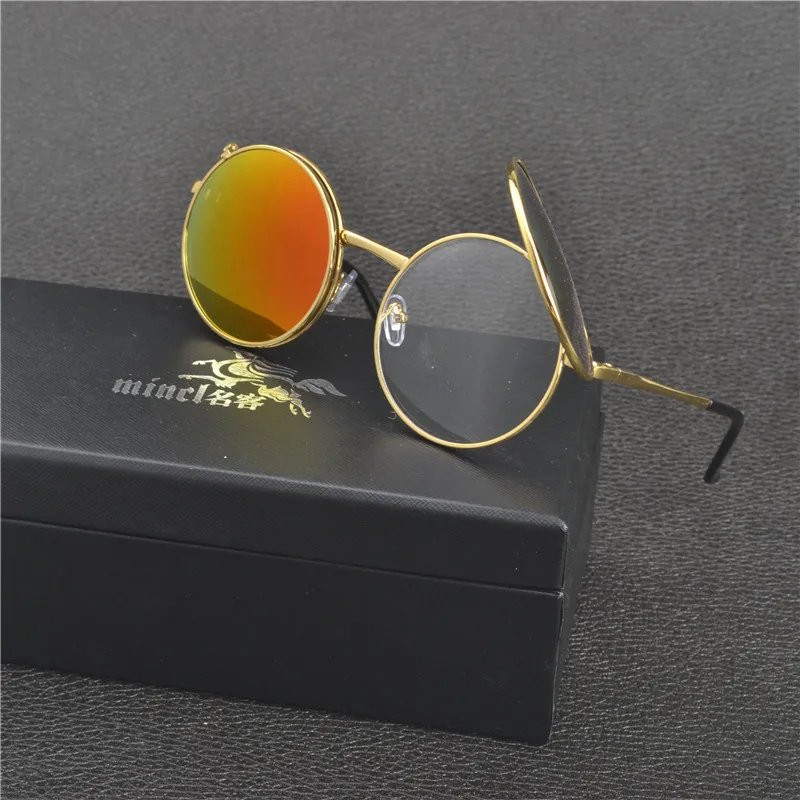 Мужские и женские солнцезащитные очки MINCL круглые в стиле панк с металлической