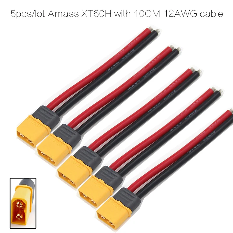 

5pcs/lot Amass XT60H Male plug Connector/Adapter with 10CM 12awg Silicone Wire for FPV RC Lipo Battery accessory parts