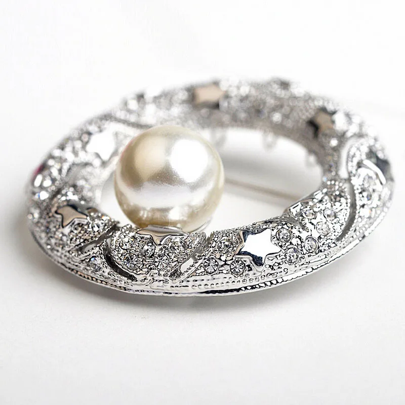 USTYLE роза/белый искусственный жемчуг Большой Круглый Круг Броши для женщин с