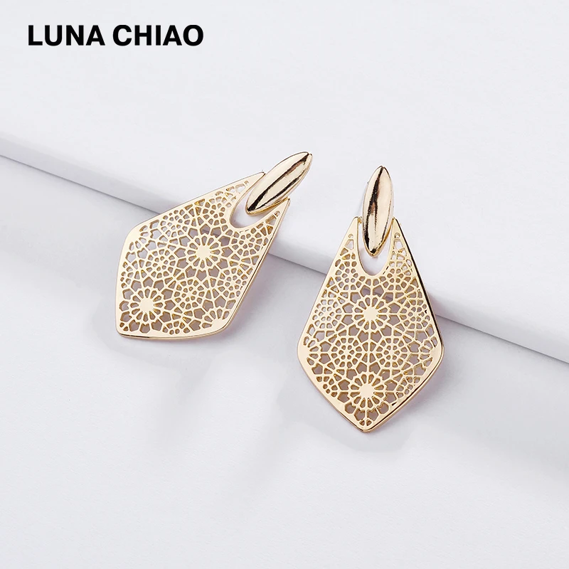 Серьги-подвески большого размера LUNA CHIAO Модные металлические серьги с цветком |